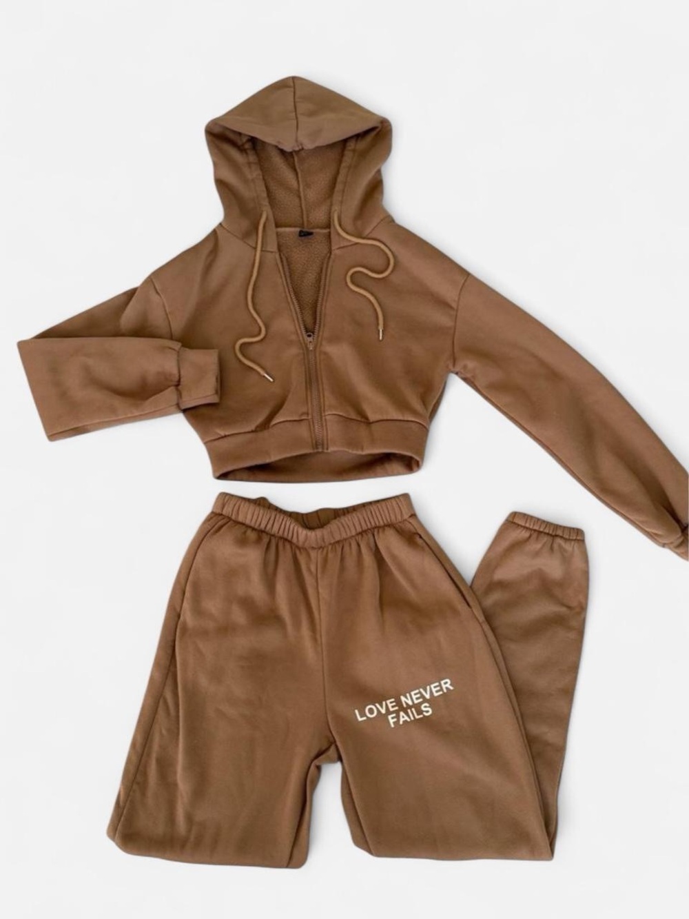 SHEIN Brown Cropped Hoodie & Jogger Set